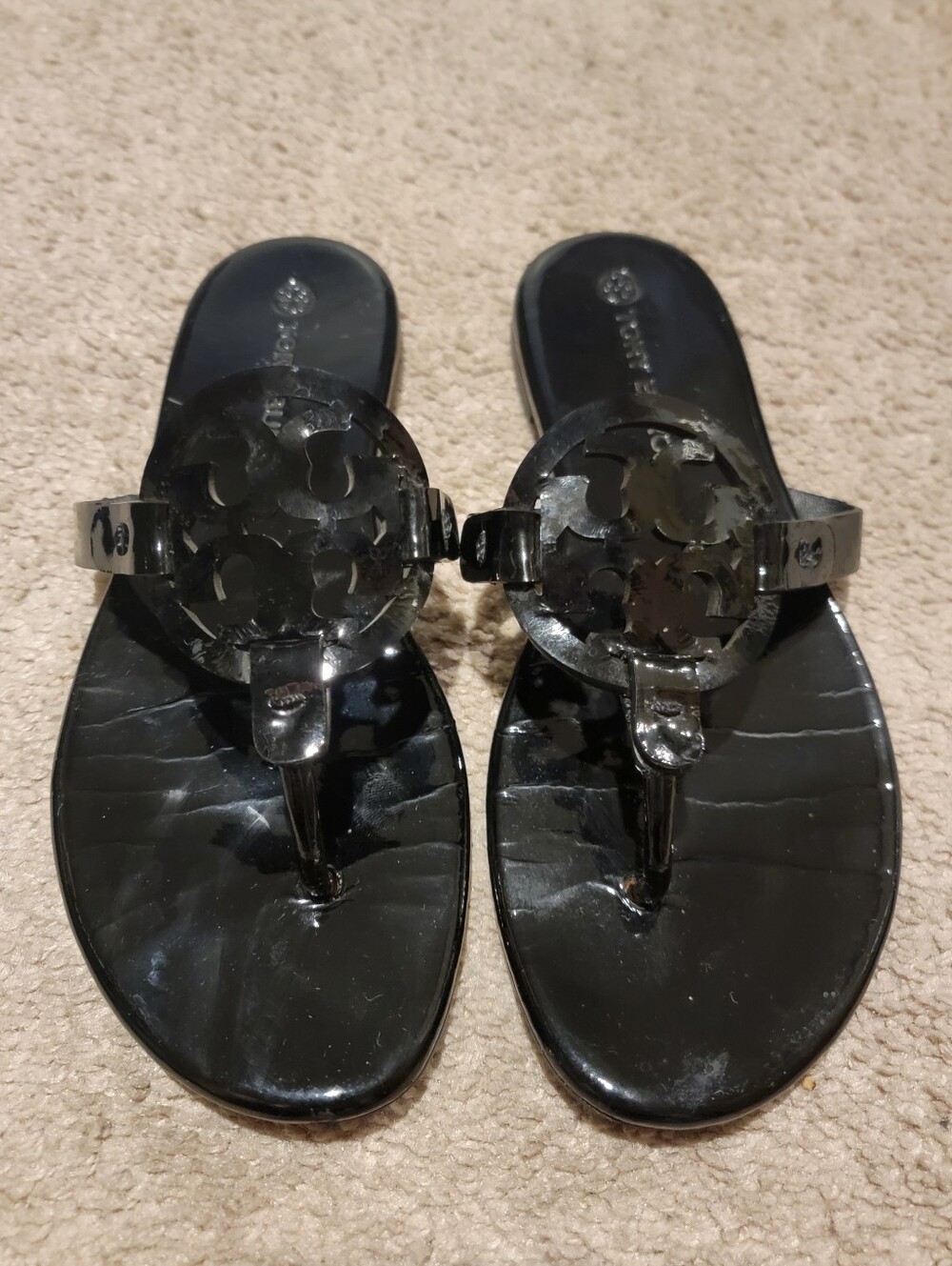Tory Burch Miller Soft Sandal Black Patent Size 8.5 - Picture 5 of 11